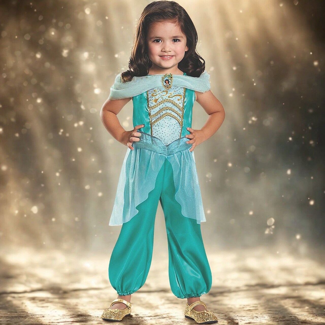 Girl’s Disney Princess Jasmine Classic Costume Sparkling Teal Outfit for Magical Adventures